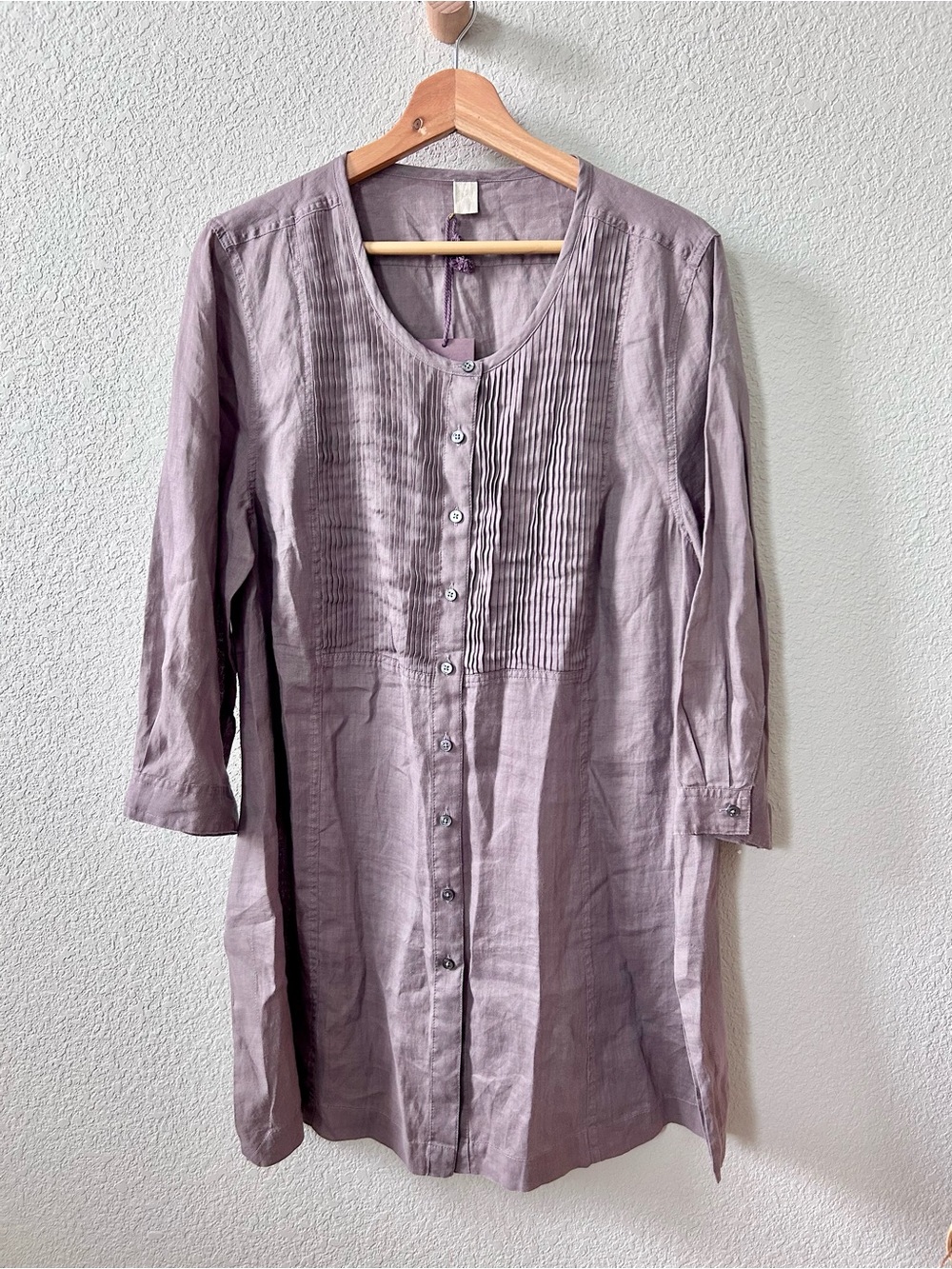 NEW Poetry Lilac Pleated Tunic Dress Size US 12 Ramie Long Sleeve